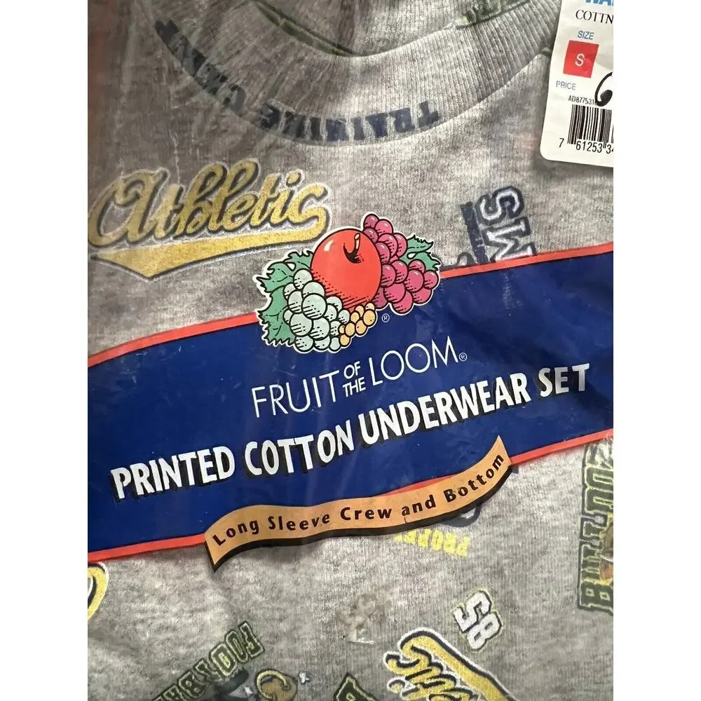 Vintage Fruit of the Loom Boys Underwear‎ Set Long Johns Sz 6 S Football Design